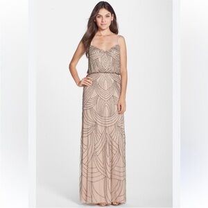 Adrianna Papell Beaded Art Deco Blouson Halter Dress